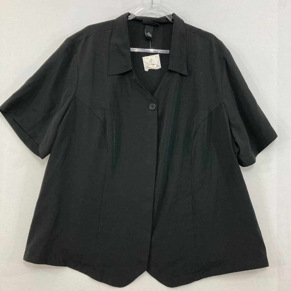 New Maggie Barnes size‎ 3X Black Short Sleeve Button Down Office Minimalist